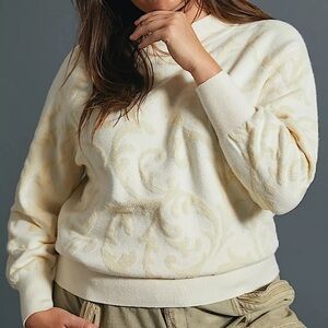 Anthropologie‎ Nina Velvet Boatneck Sweater Ivory Cream Large